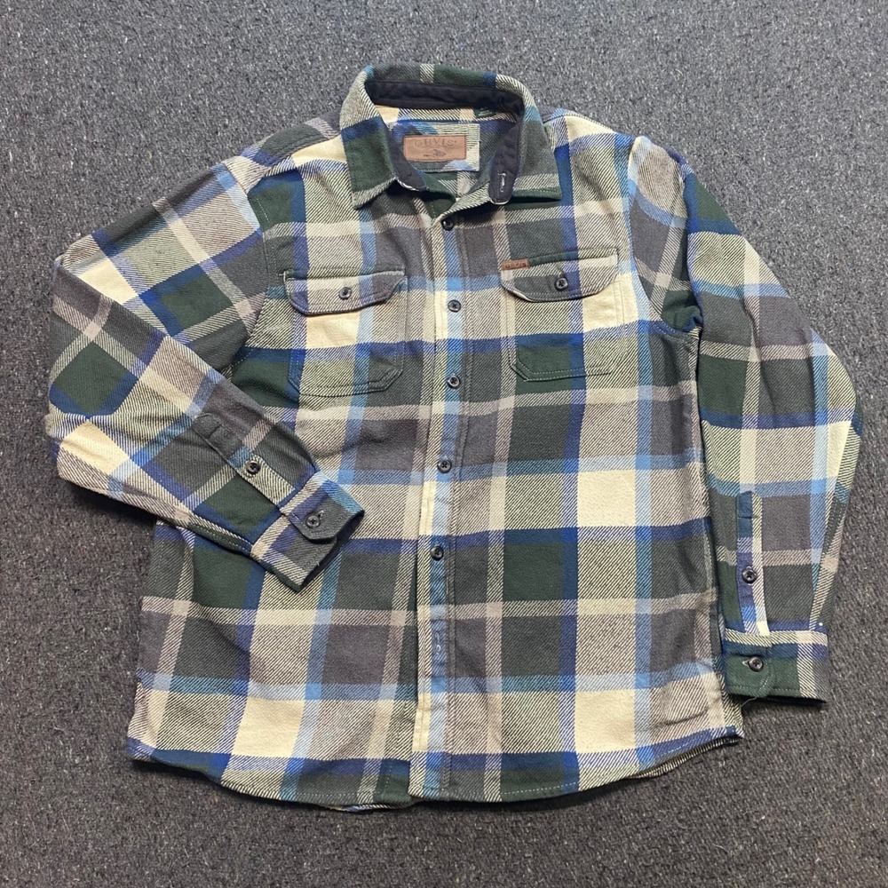 Orvis Flannel Shirt Sz M Mens Green Blue Plaid Gorpcore Outdoor Heavyweight Top - Picture 1 of 8